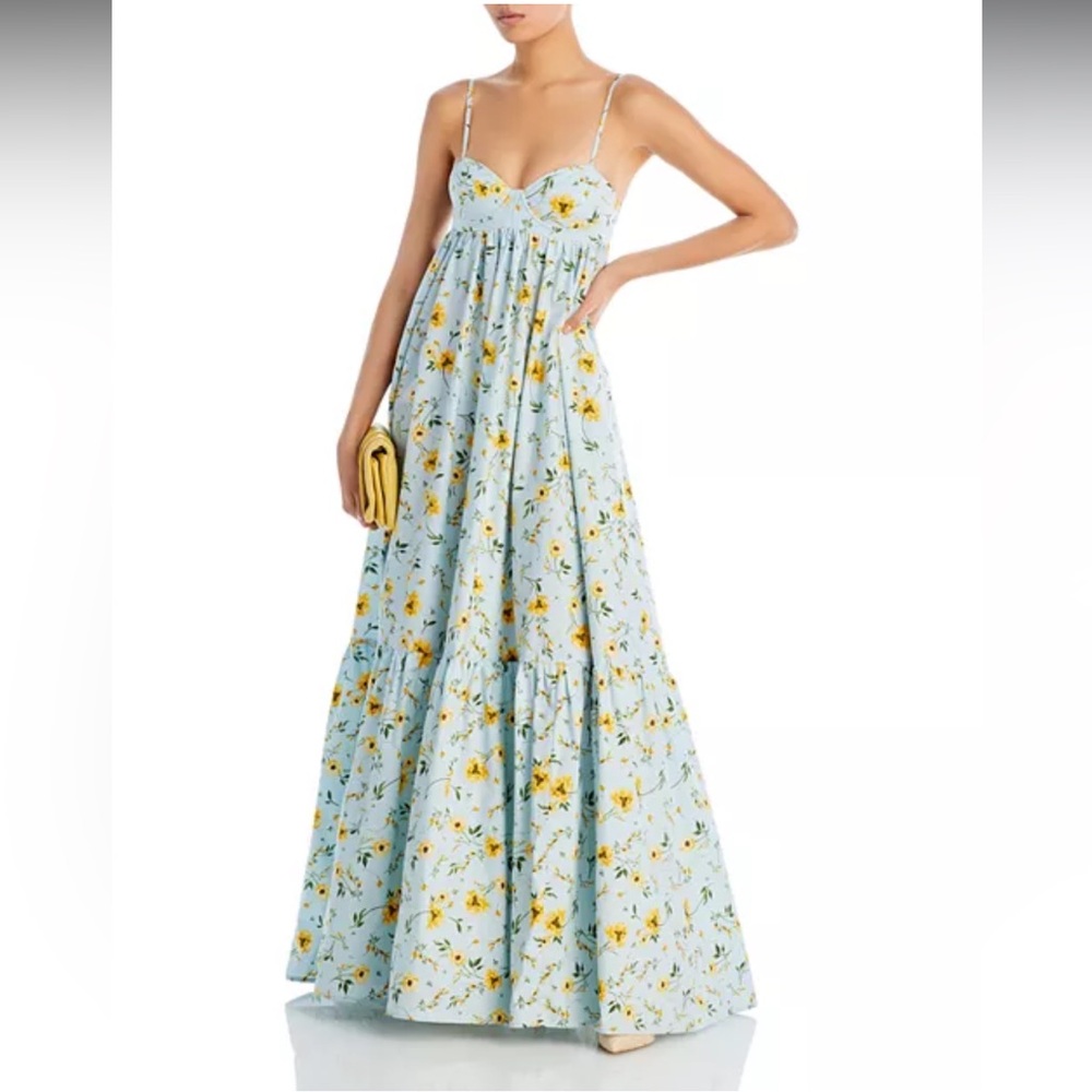 AQUA & Kristopher Brock Floral Print Poplin Cutout Back Maxi Dress